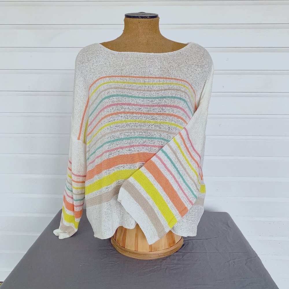 Very J LONG SLEEVE SHEER MULTI STRIPED SHIRT